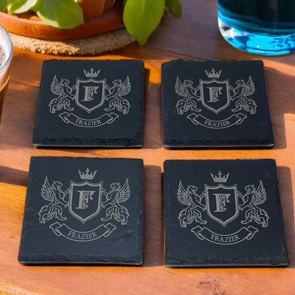 Custom family crest slate coaster gift