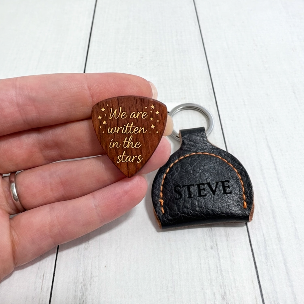Personalized Guitar Pick Holder Keychain With Custom Wooden Guitar Pick