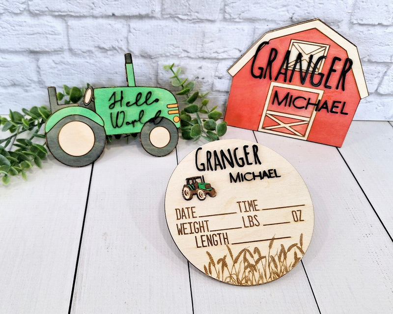 Barnyard Themed Baby Milestones Signs With 1-12 Months Signs, Hello World Sign, Custom Name Sign, and Birth Announcement