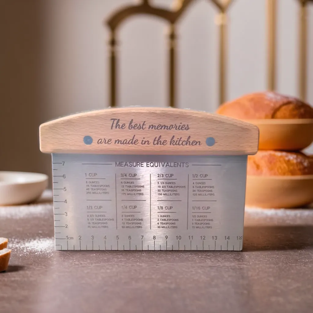 Personalized dough scraper with measurement markings