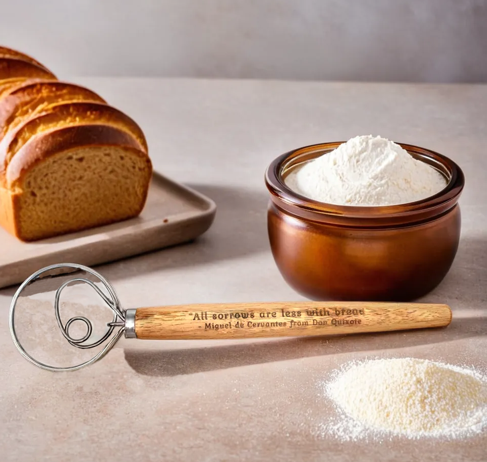 Engraved kitchen whisk for sourdough and batter mixing