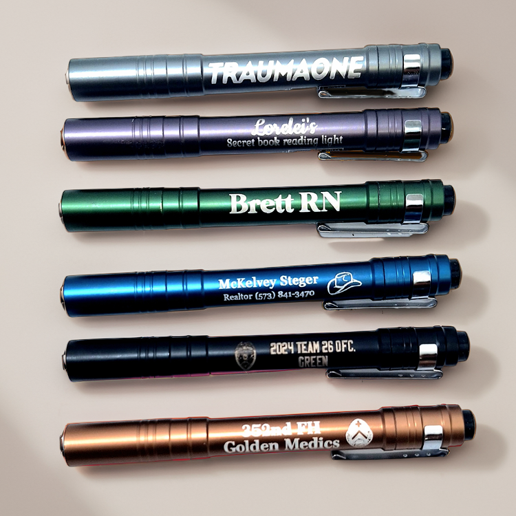 Engraved LED pen light set with multiple color