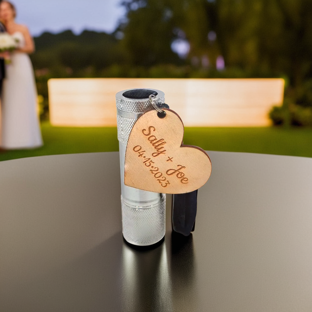 Silver Flashlights With Personalized Wooden Tag