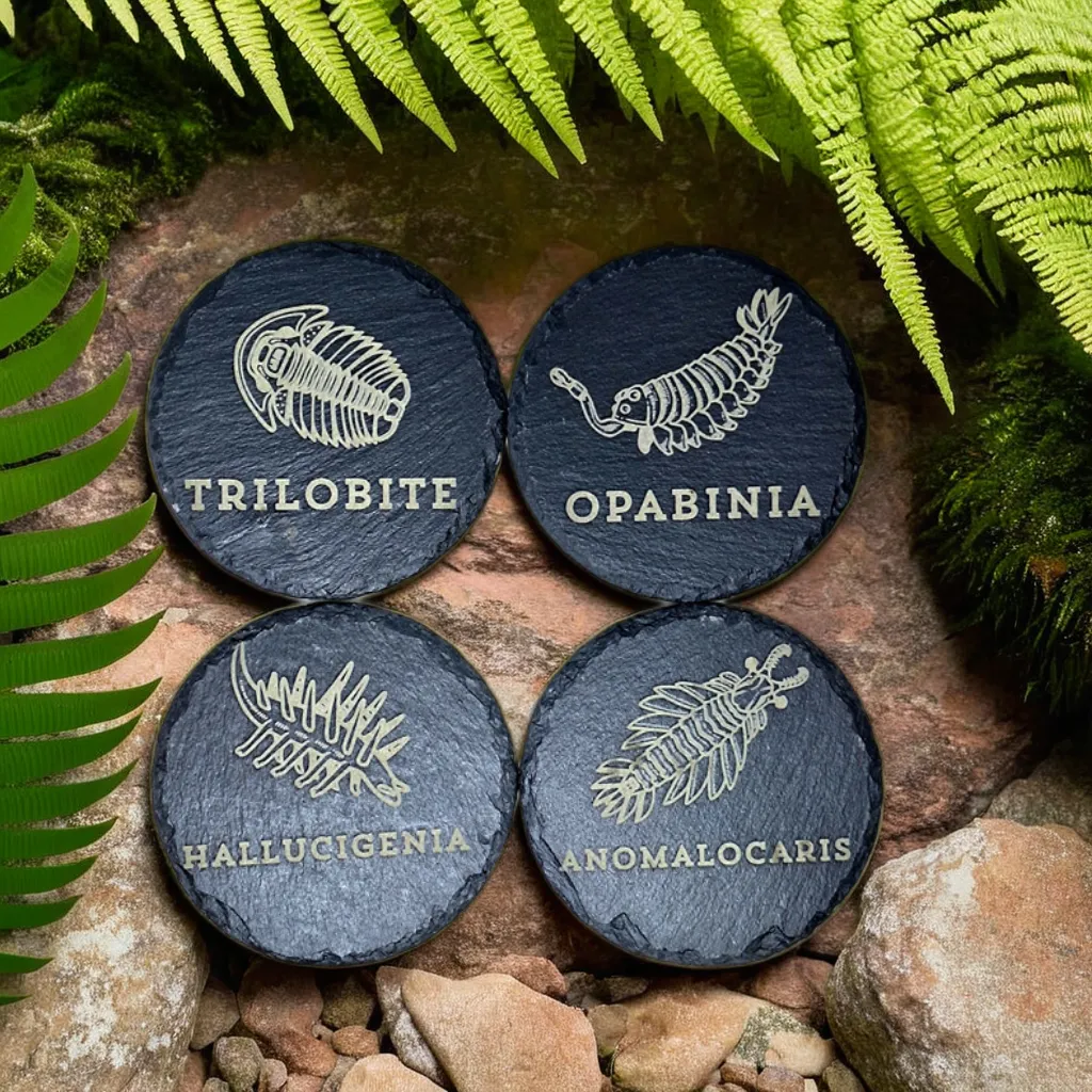Slate coaster set for fossil and paleontology enthusiasts