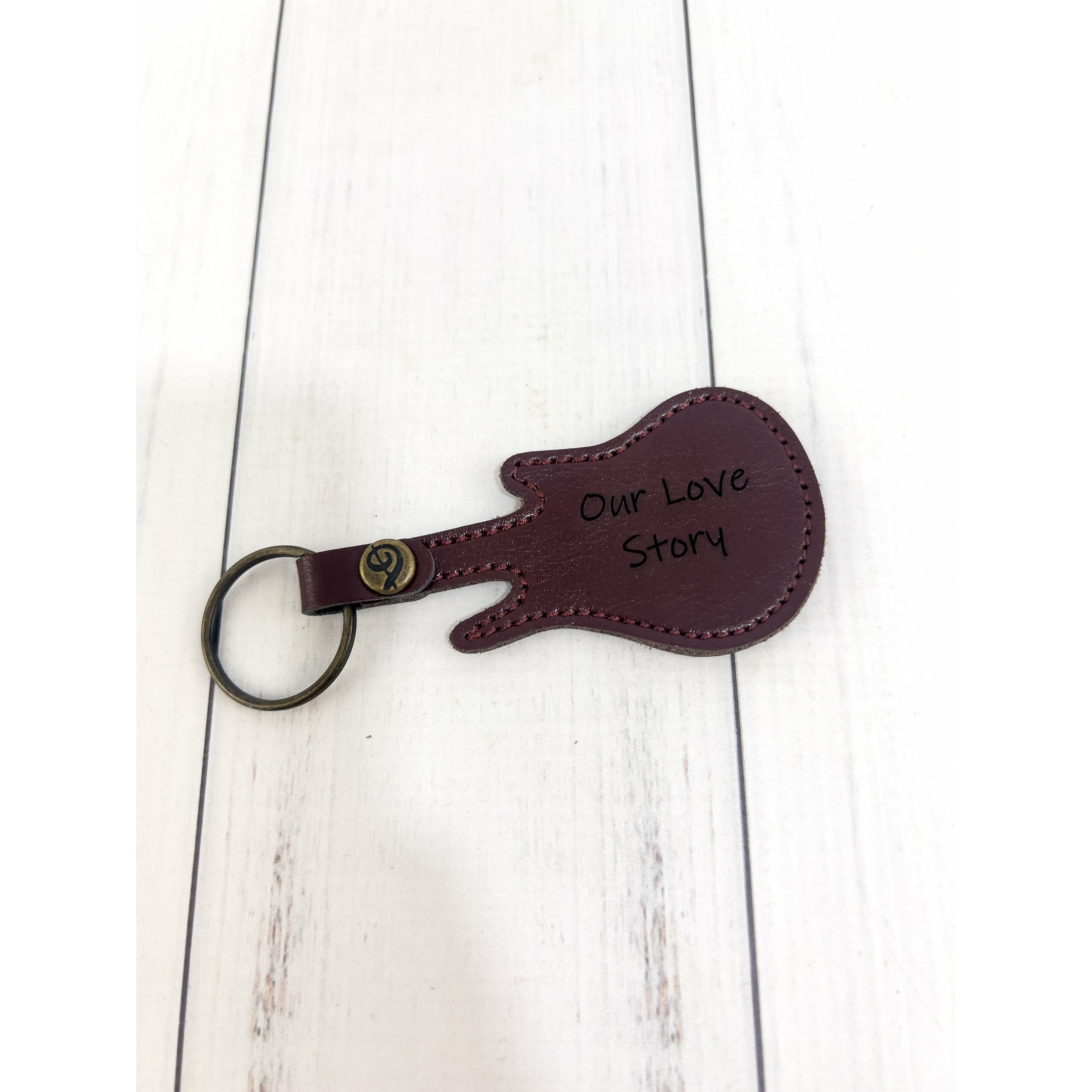 Personalized Leather Guitar Shaped Pick Holder Keychain