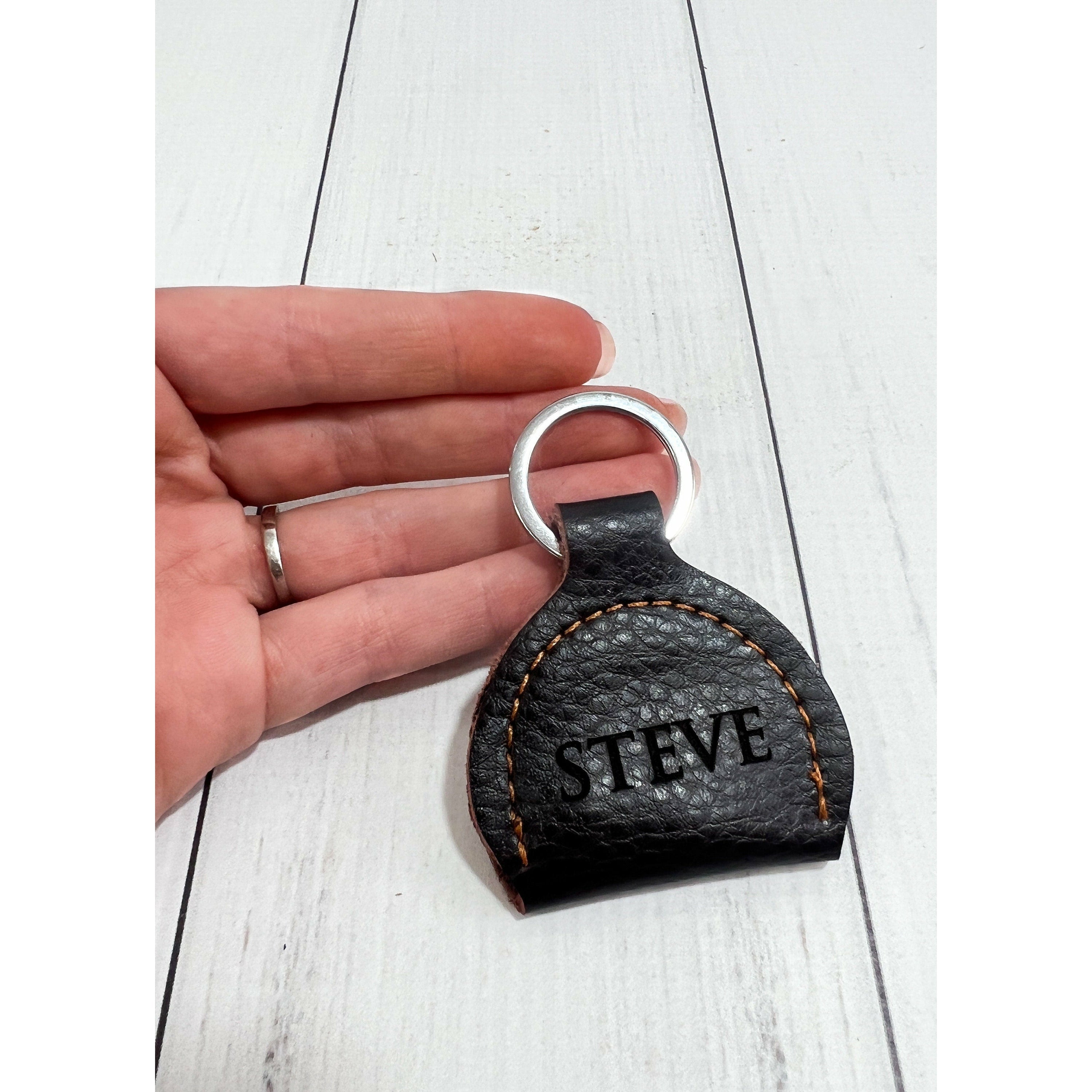 Personalized Guitar Pick Holder Keychain With Custom Wooden Guitar Pick