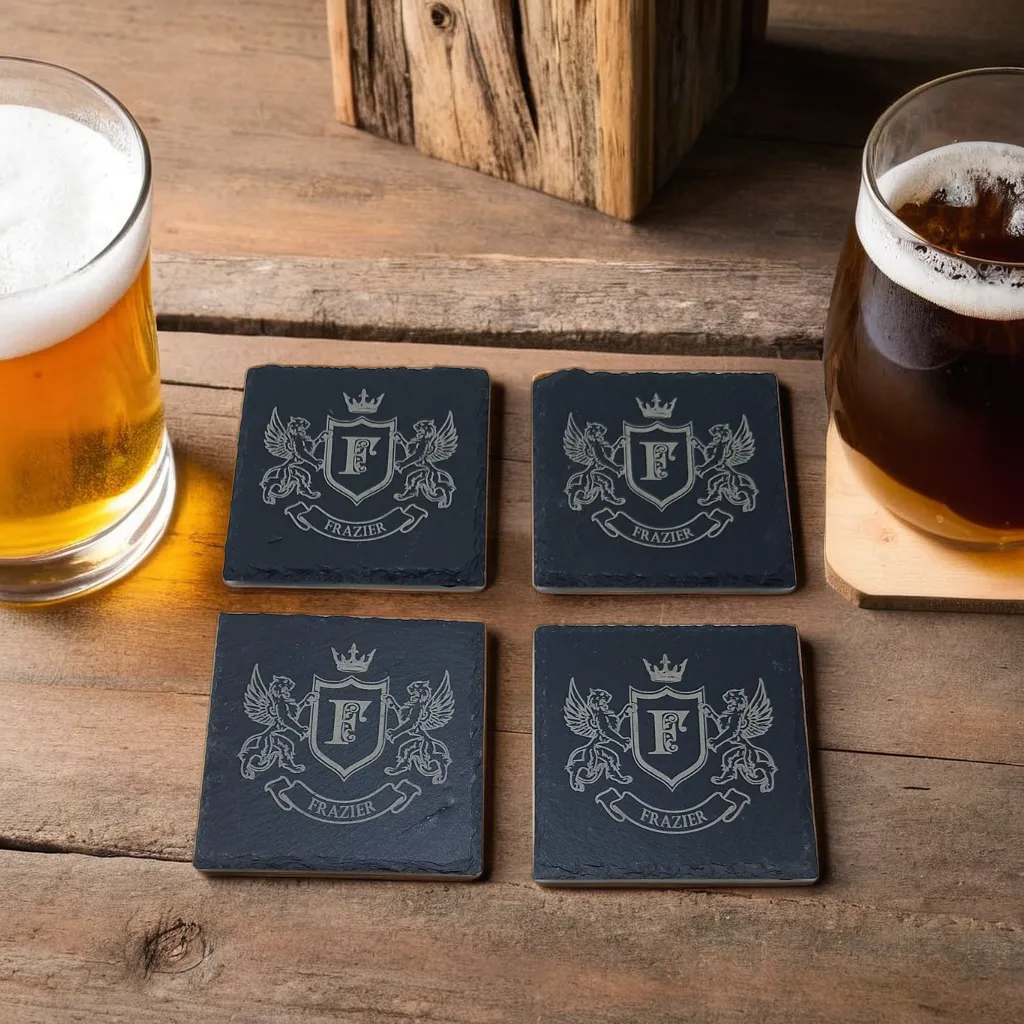 Personalized natural slate coaster for home bar décor