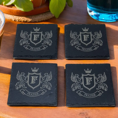 Custom Royal Crest Slate Coasters