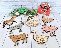 Barnyard Themed Baby Milestones Signs With 1-12 Months Signs, Hello World Sign, Custom Name Sign, and Birth Announcement