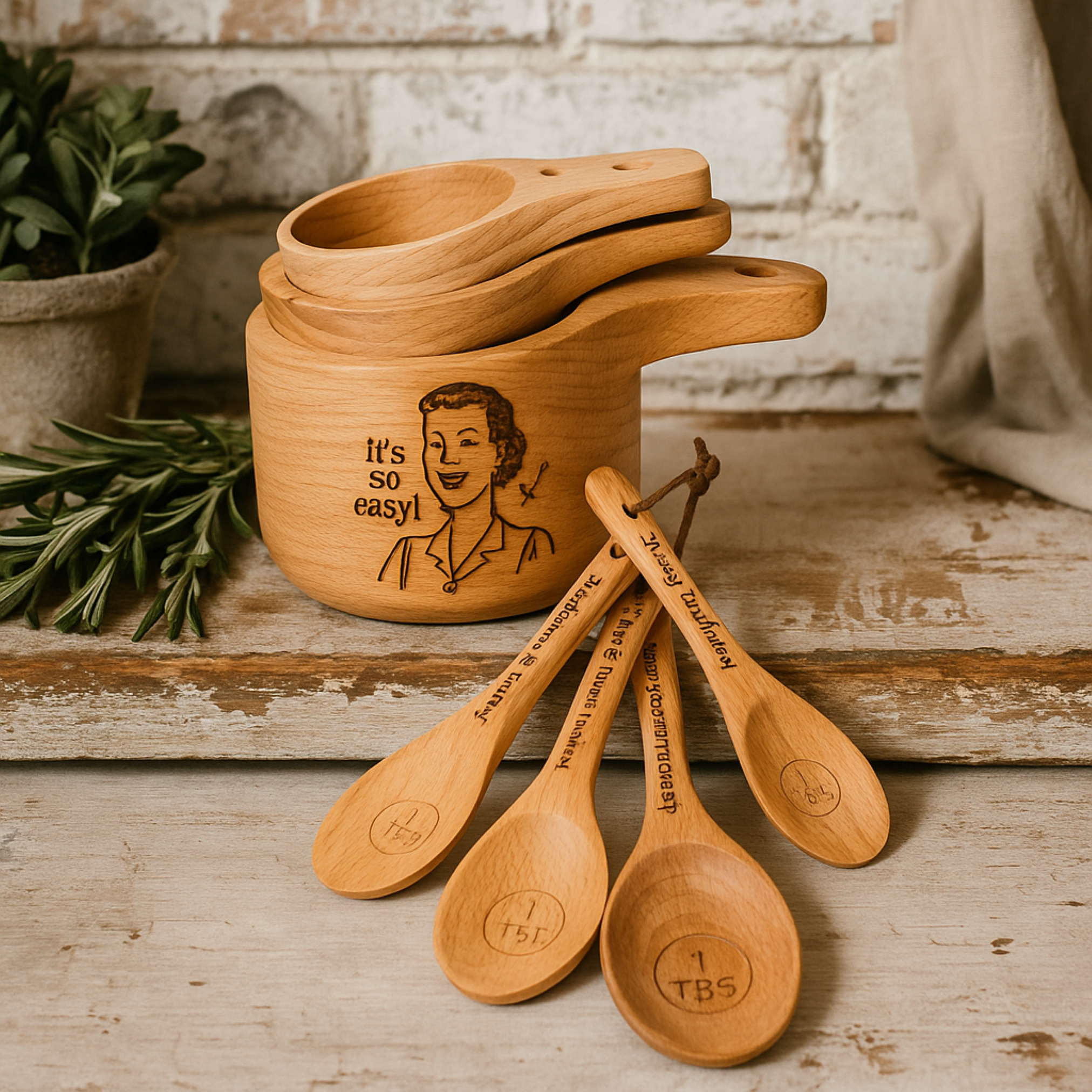 Personalized Wooden Measuring Cups and spoons set