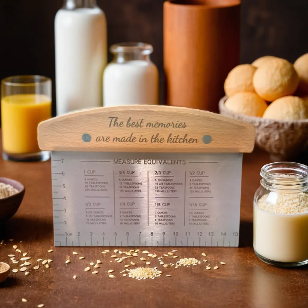 Personalized dough scraper with measurement markings