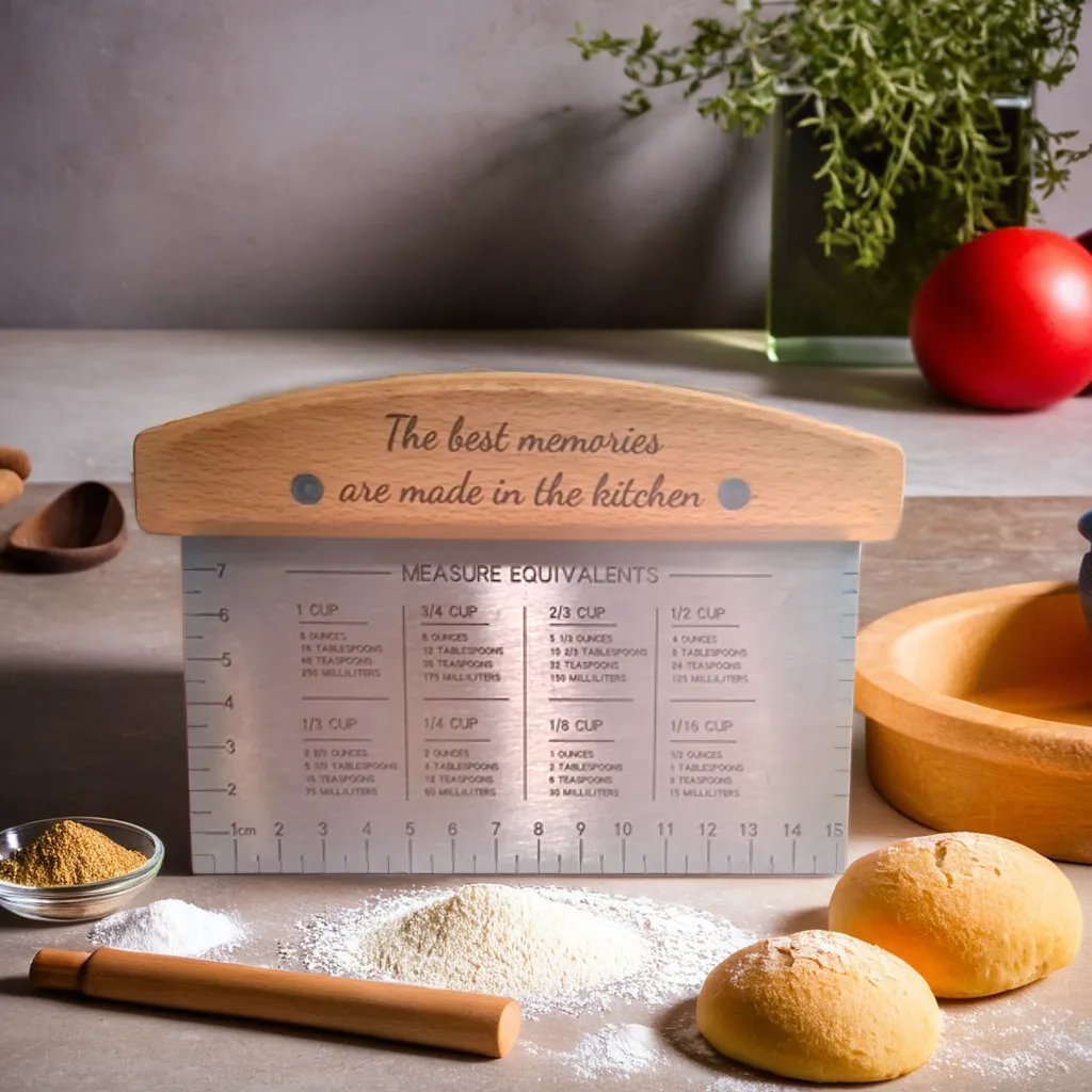 Personalized dough scraper with measurement markings