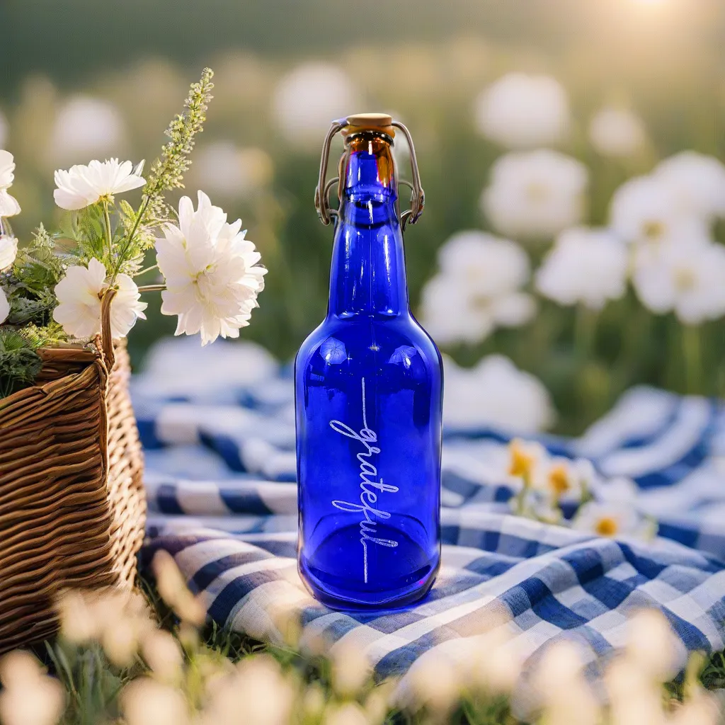 Personalized 16 oz Blue Glass Water Bottle