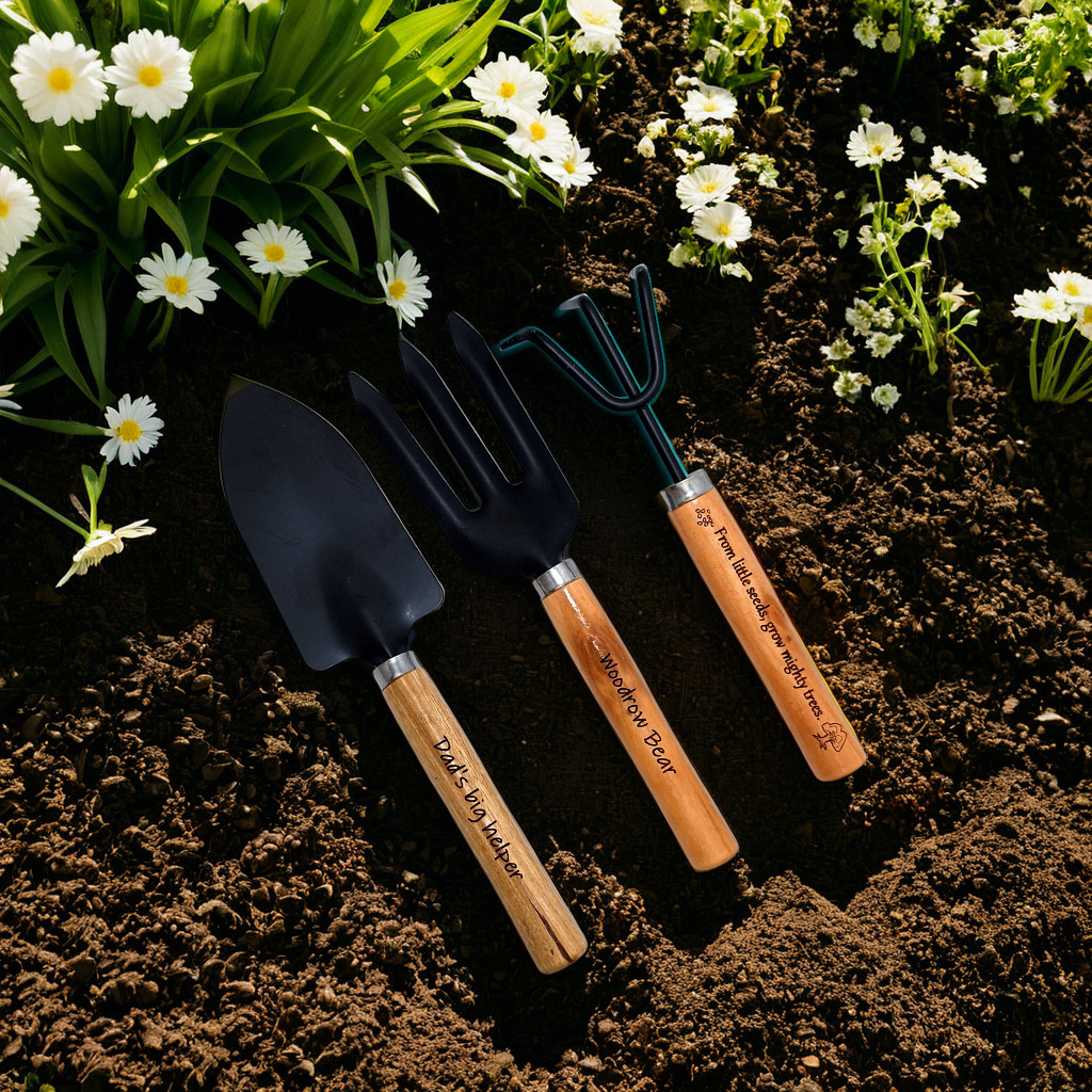 Kids garden tool set with custom engraving