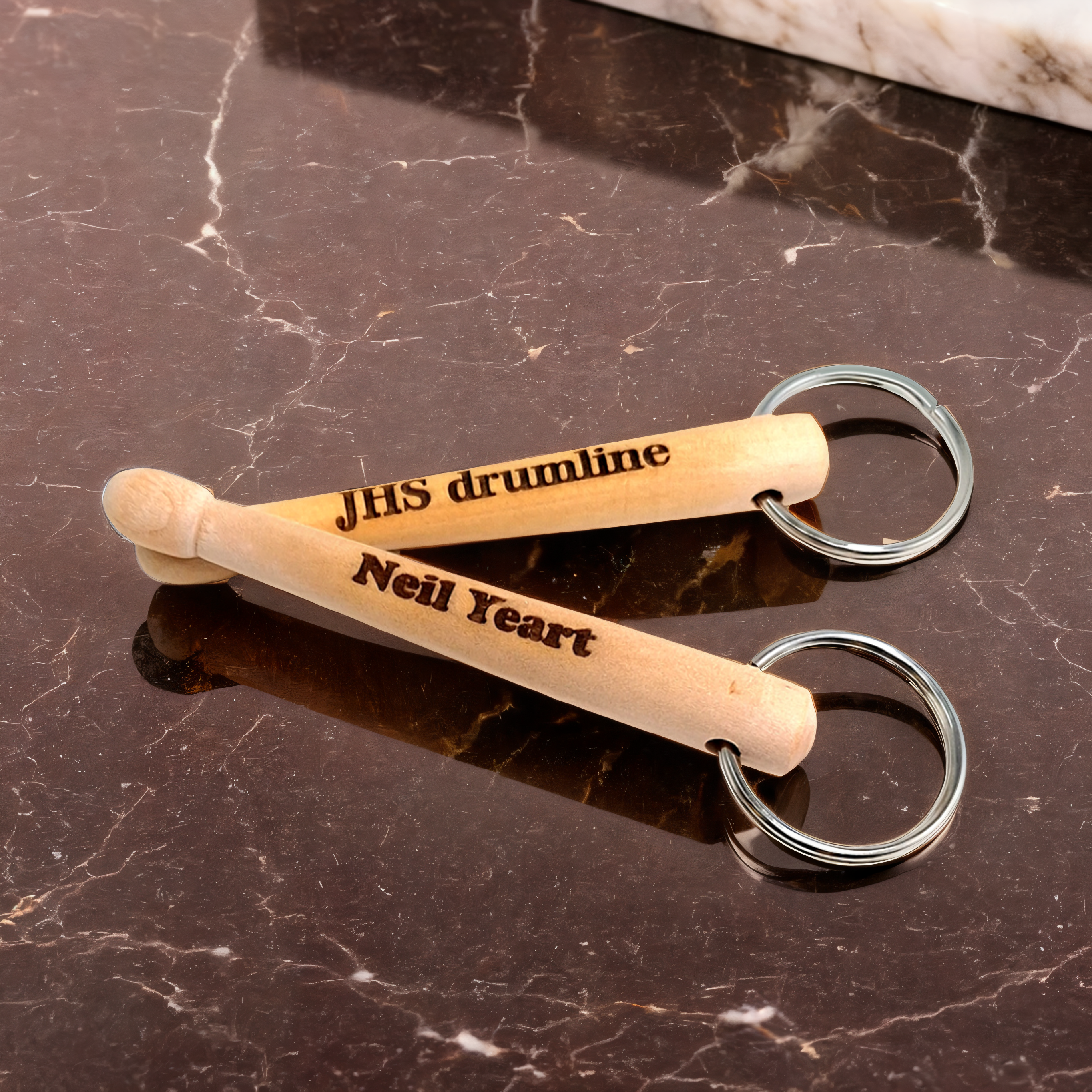 Personalized music keychain for marching band and percussion