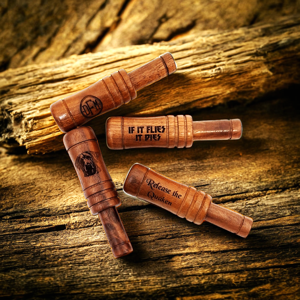 Custom wooden duck call with wildlife engraving