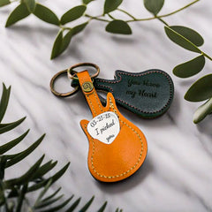 Custom Engraved Stainless Steel Guitar Pick With Guitar Shaped Pick Holder Keychain