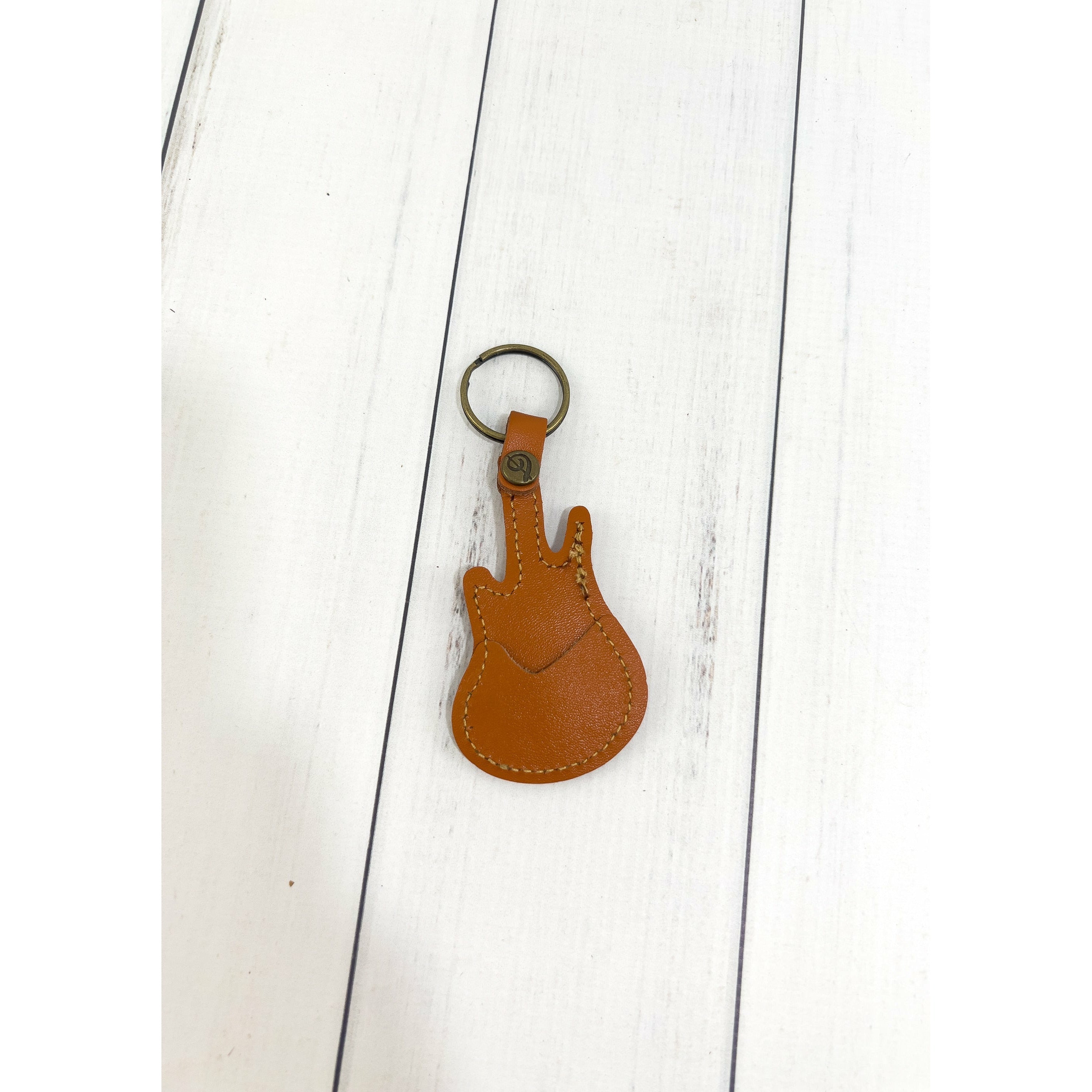 Personalized Leather Guitar Shaped Pick Holder Keychain