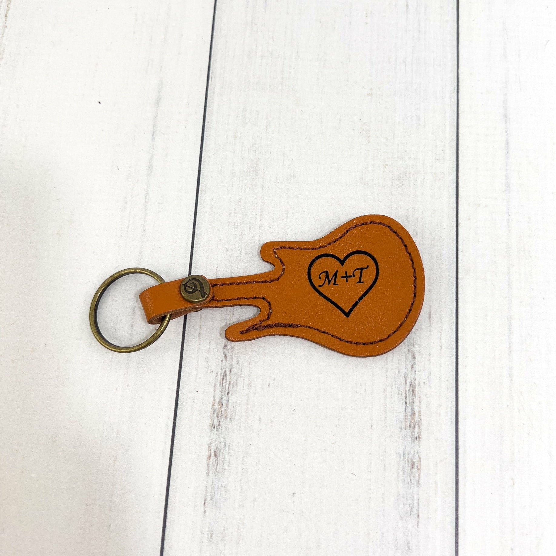 Personalized Leather Guitar Shaped Pick Holder Keychain