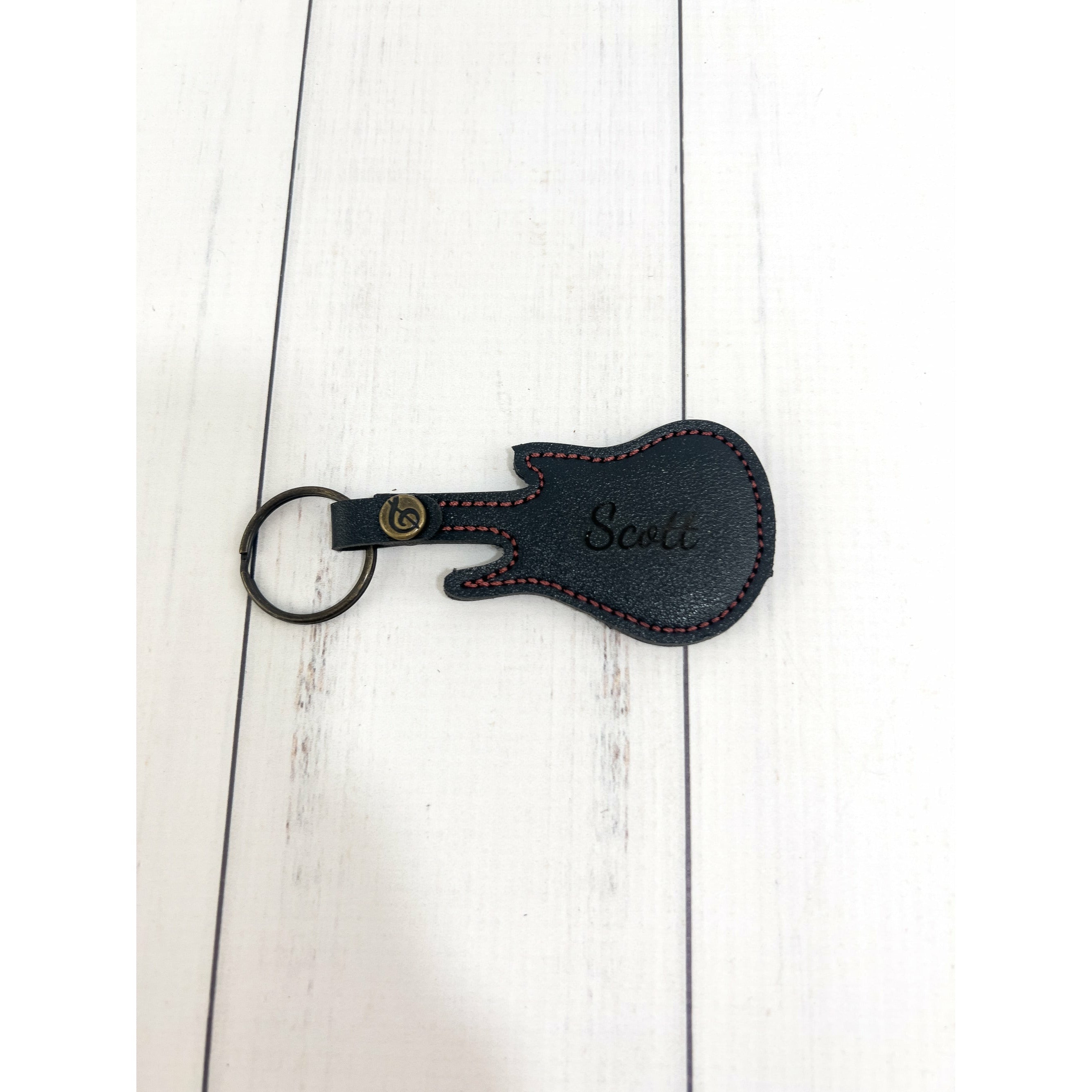 Personalized Leather Guitar Shaped Pick Holder Keychain
