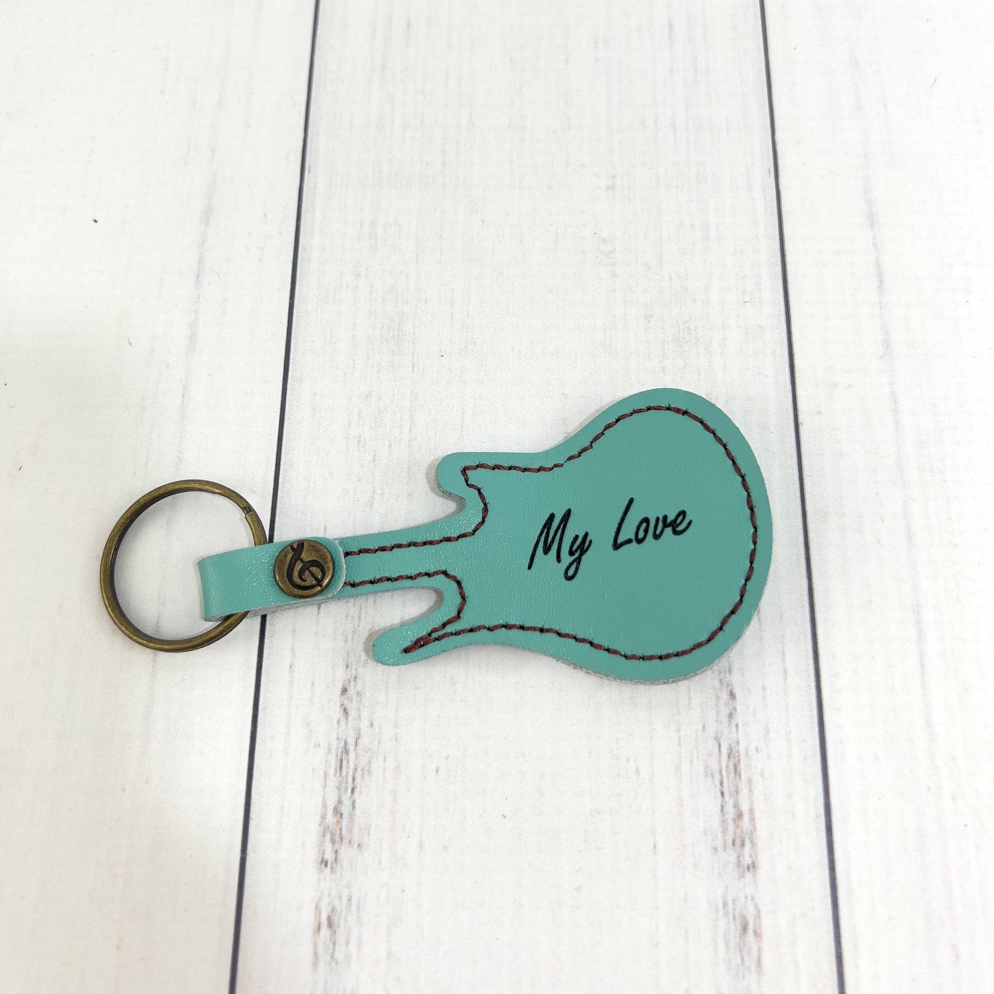 Personalized Leather Guitar Shaped Pick Holder Keychain