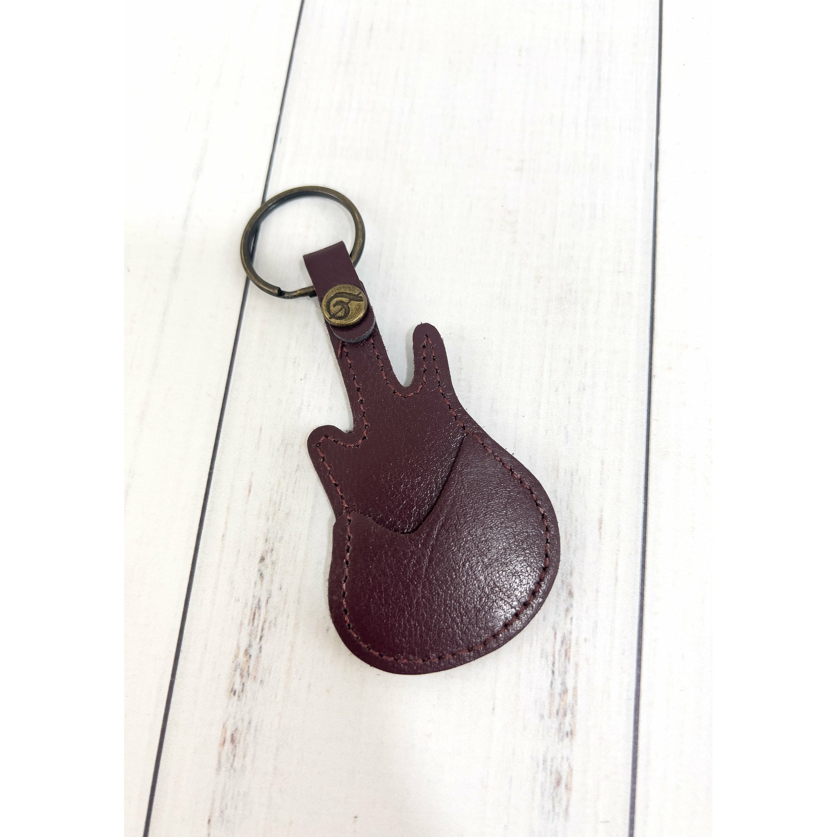 Personalized Leather Guitar Shaped Pick Holder Keychain